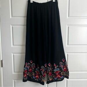 Liv Los Angeles Embroidered Black Wide-Leg Palazzo Pants Beach Boho Sz L